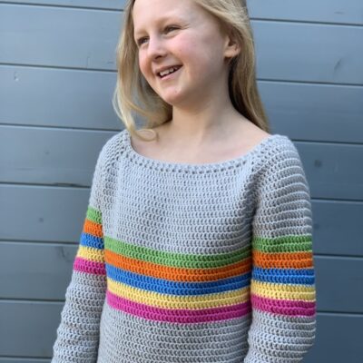 All the Stripes, kids crochet sweater free crochet pattern. www.offthehookforyou.co.uk. Cygnet Silcaress yarn