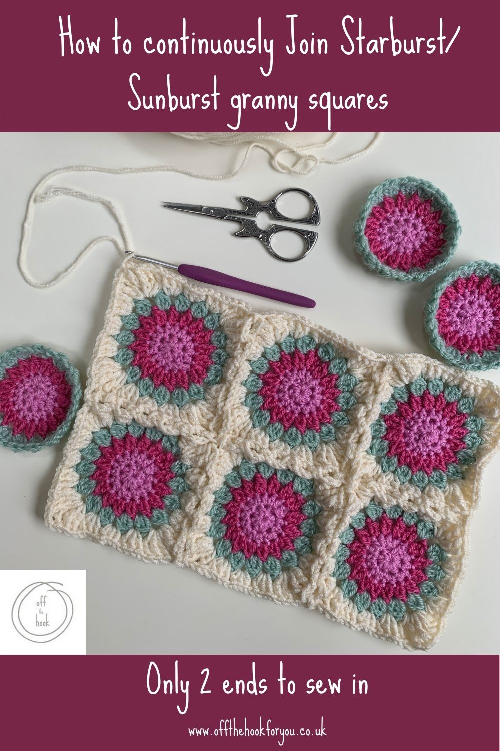 How to continuously join Sunburst/ Starburst granny squares