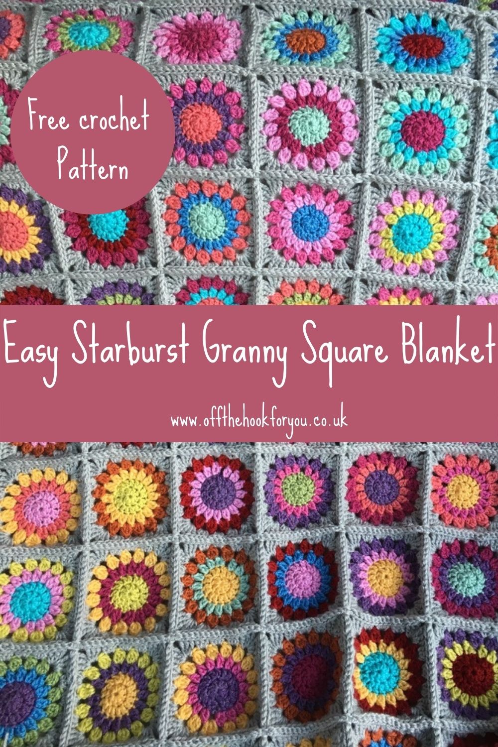 Easy rainbow Starburst granny square crochet pattern