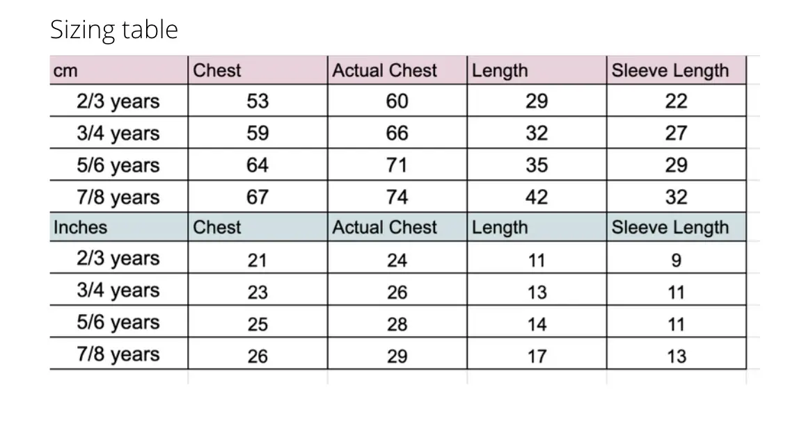 kids crochet sweater sizing