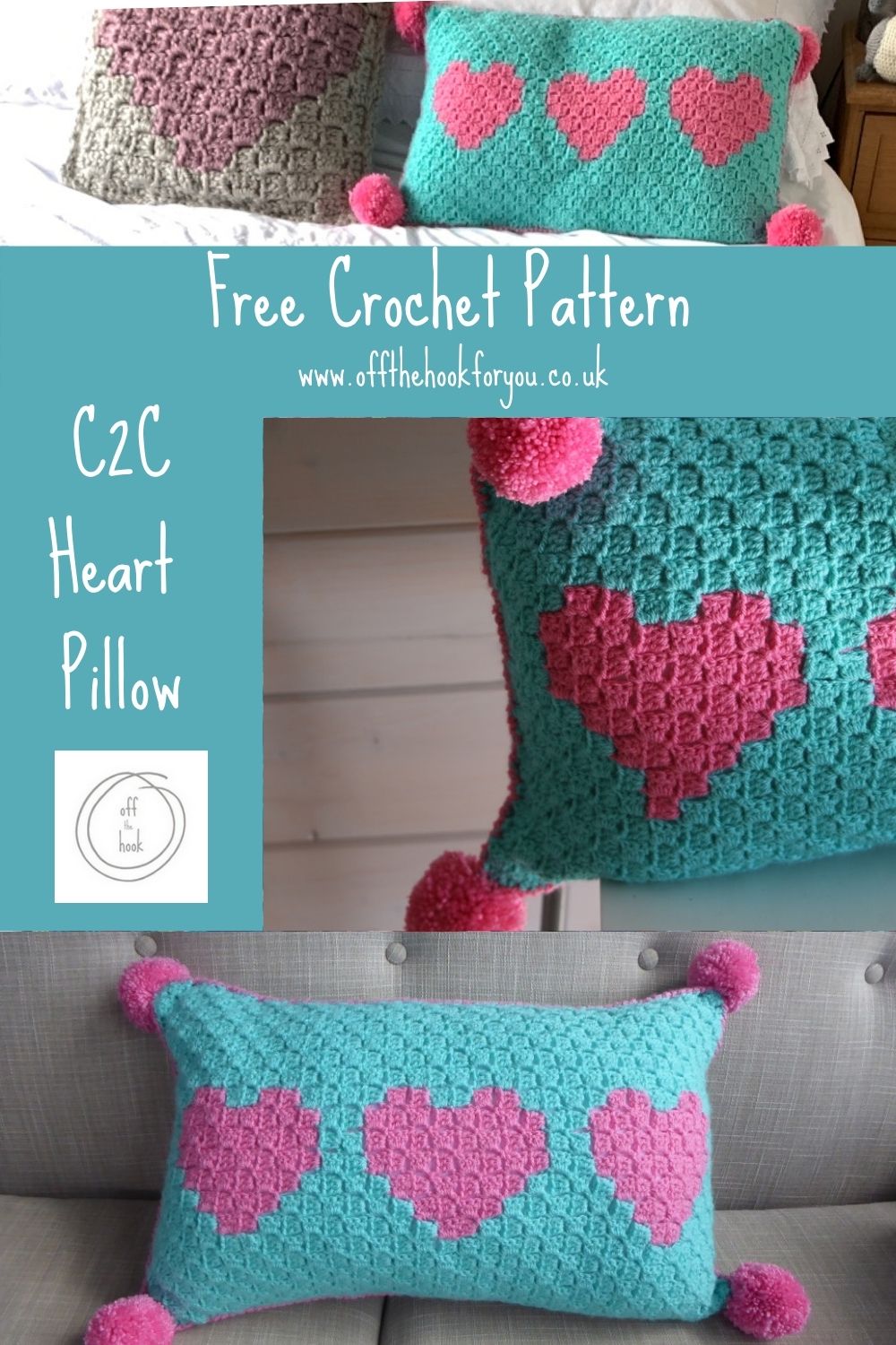 C2C Crochet heart pillow