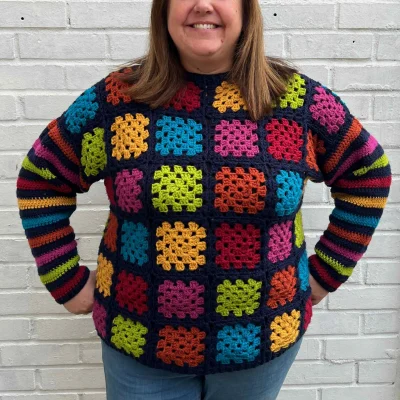 Rainbow Granny Square Sweater – Free Beginner Crochet Pattern