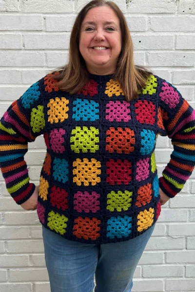 rainbow granny square jumper