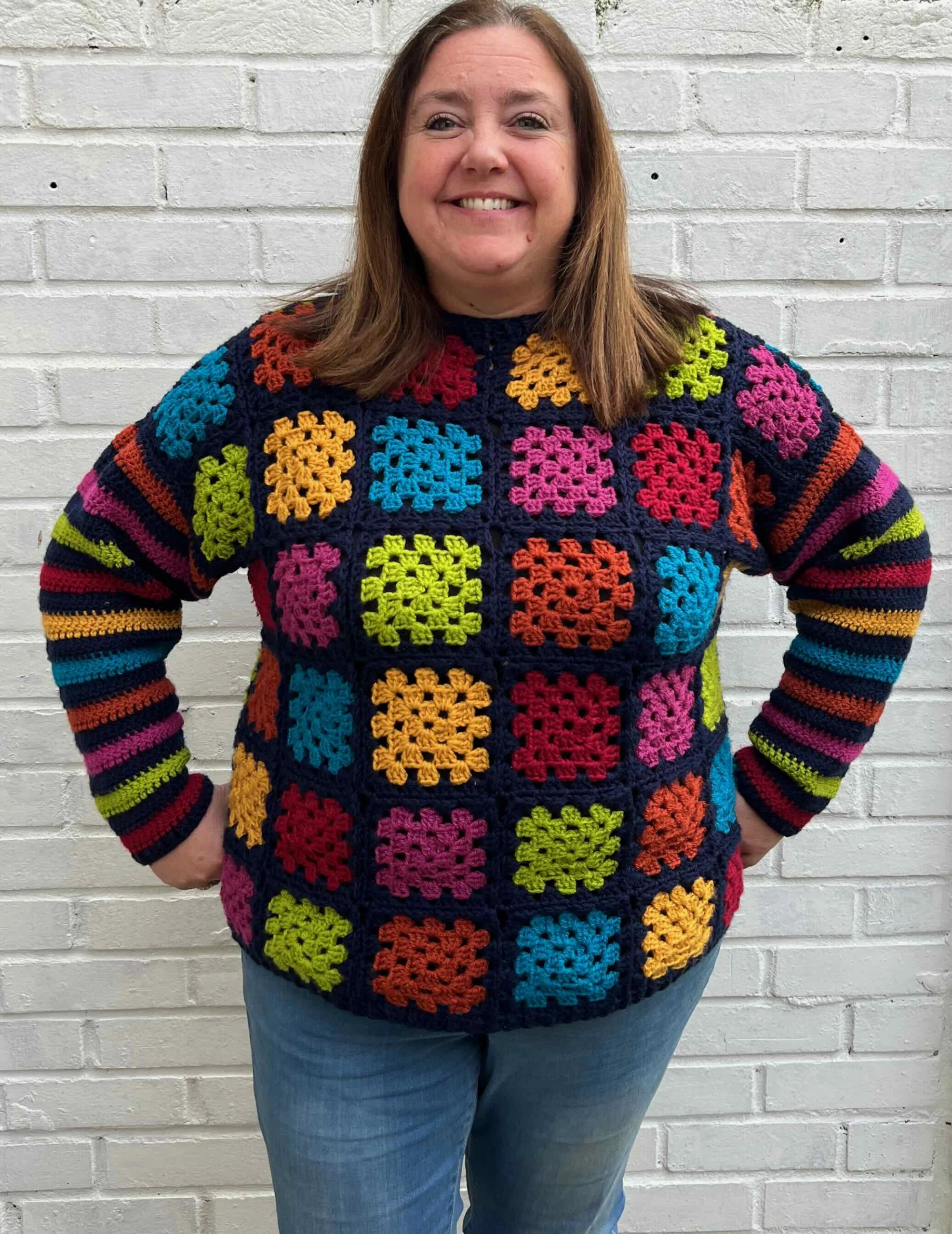 rainbow granny square jumper