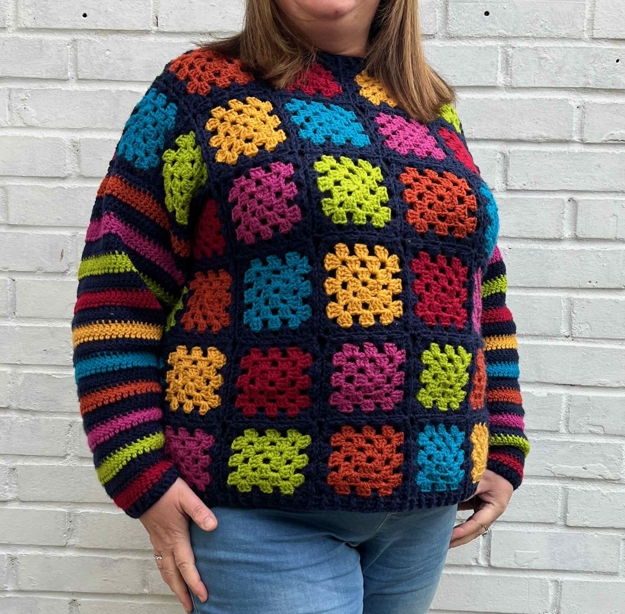 rainbow granny square sweater
