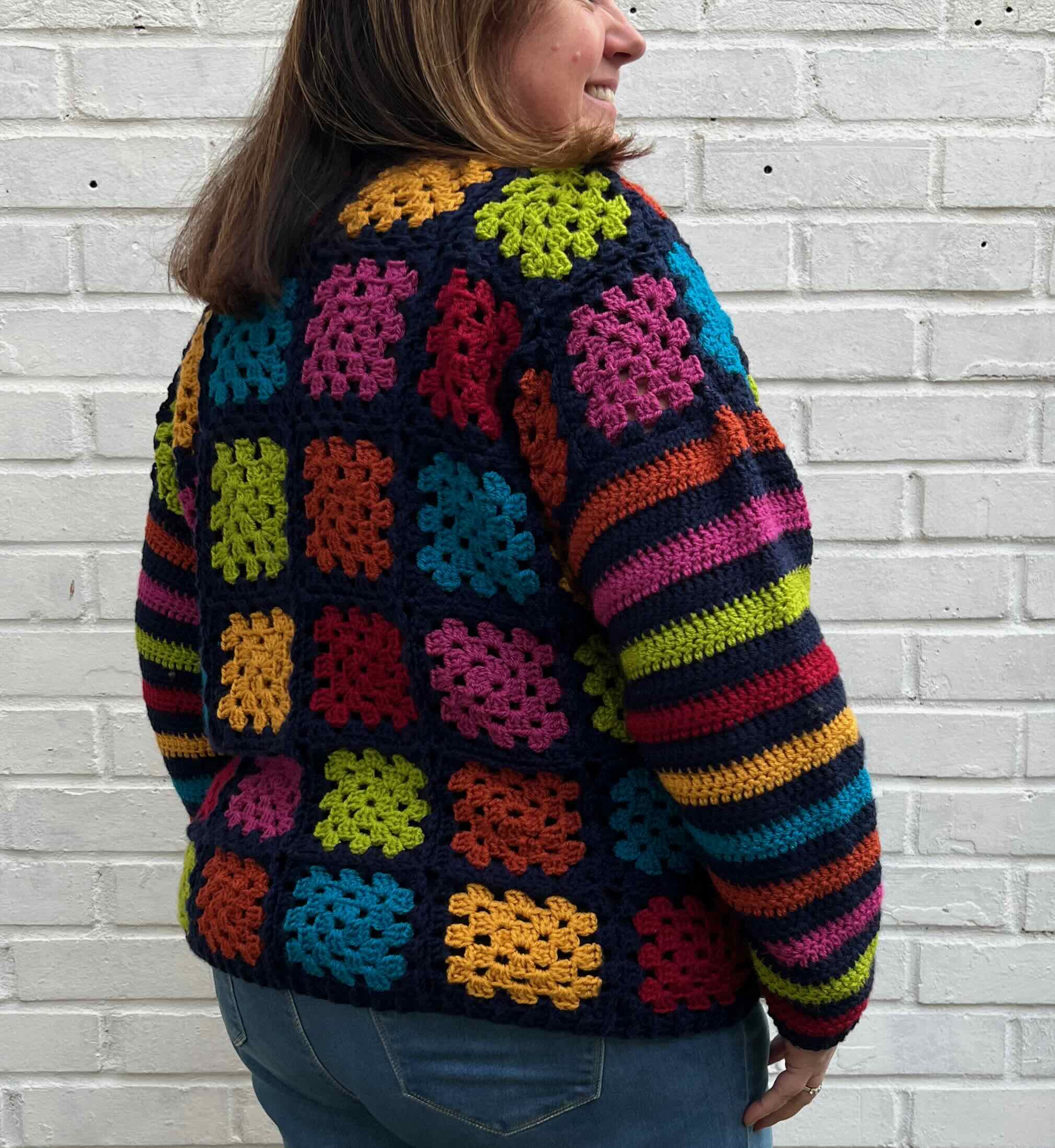 Rainbow granny square sweater free pattern