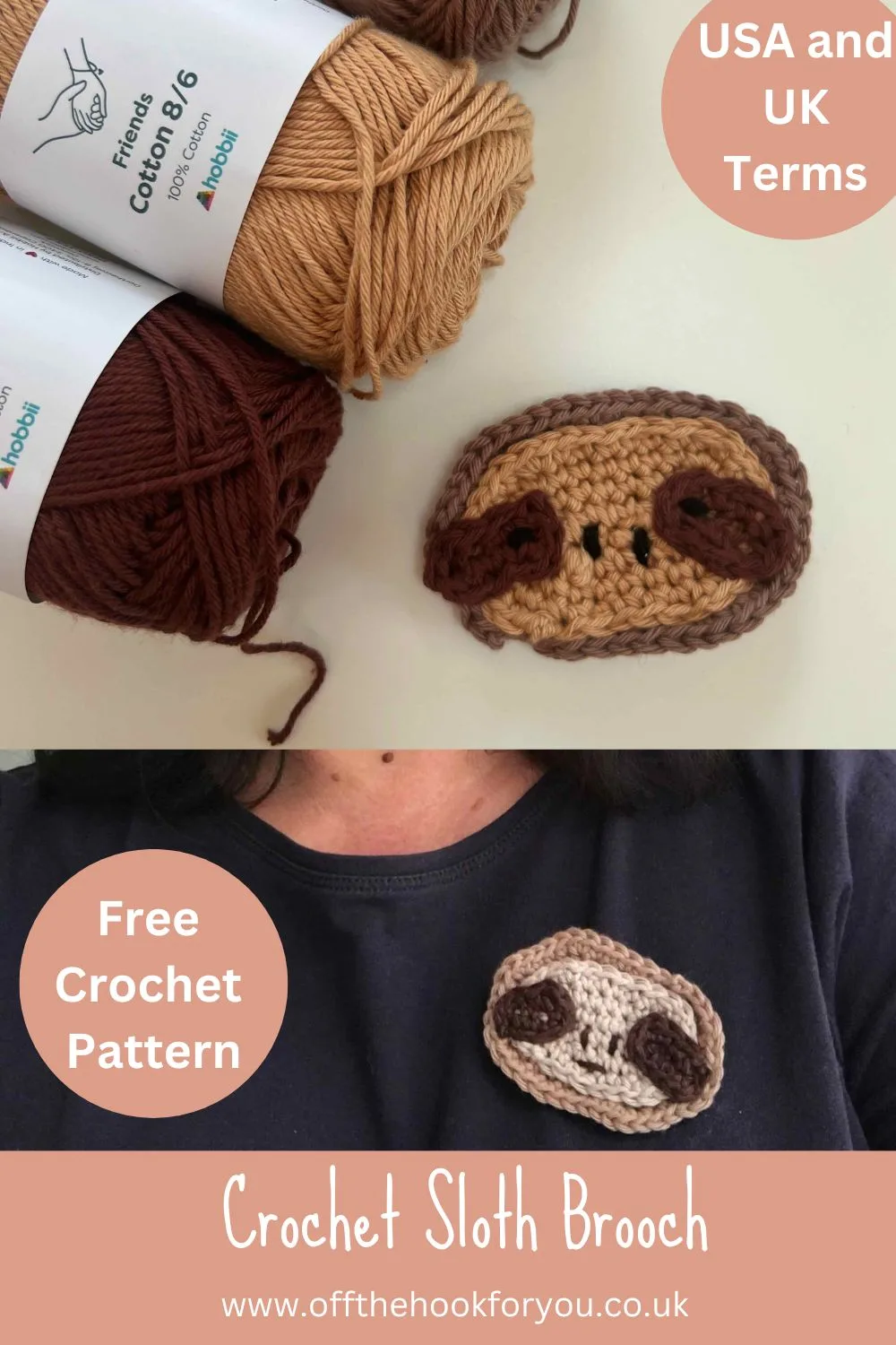 crochet sloth brooch easy free pattern